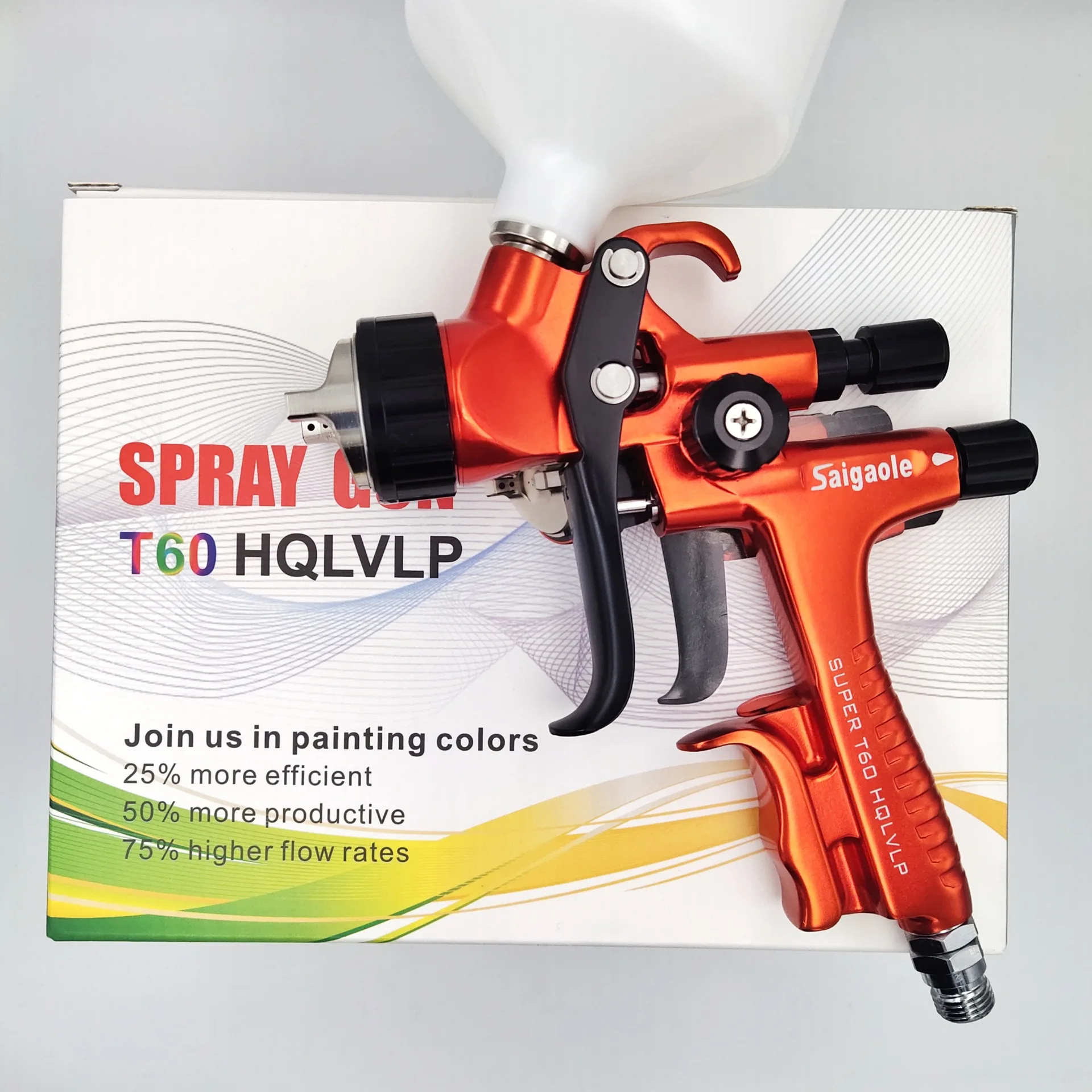 Car Painting  Paint Spray gun Saigaole High-end Upper kettle T60 Varnish Sheet metal High atomization Spray gun Pneumatic tool