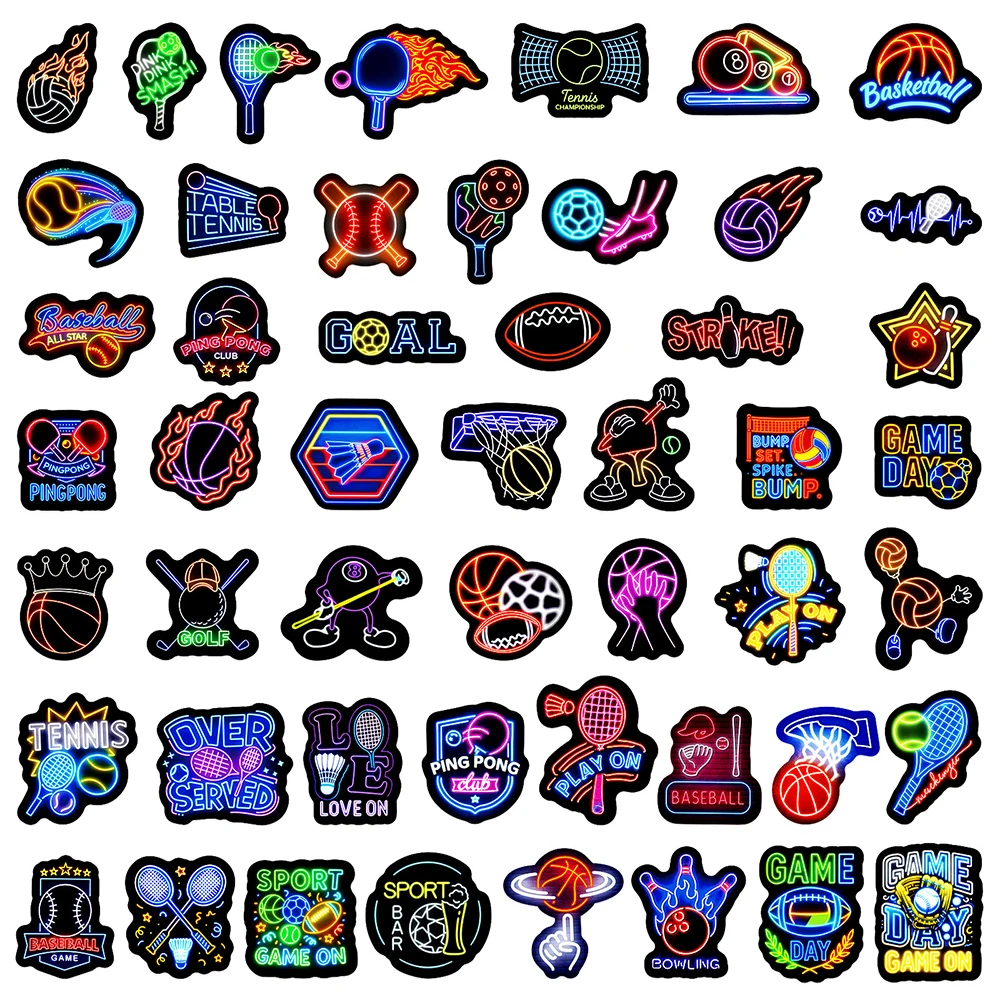 10/30/50pcs Cute Neon Style Football Basketball Stickers Sport Game Cartoon Decals Toys DIY Phone Laptop Bike Waterproof Sticker