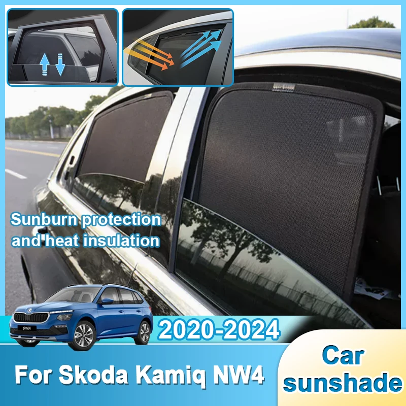 NONE Für Skoda Kamiq NW4 2020 2021 2022 2023 2024 Mesh Sonnenschutz Magnetische Fenster Visier Sonnenschutz Anti-Uv Auto werkzeuge Zubehör