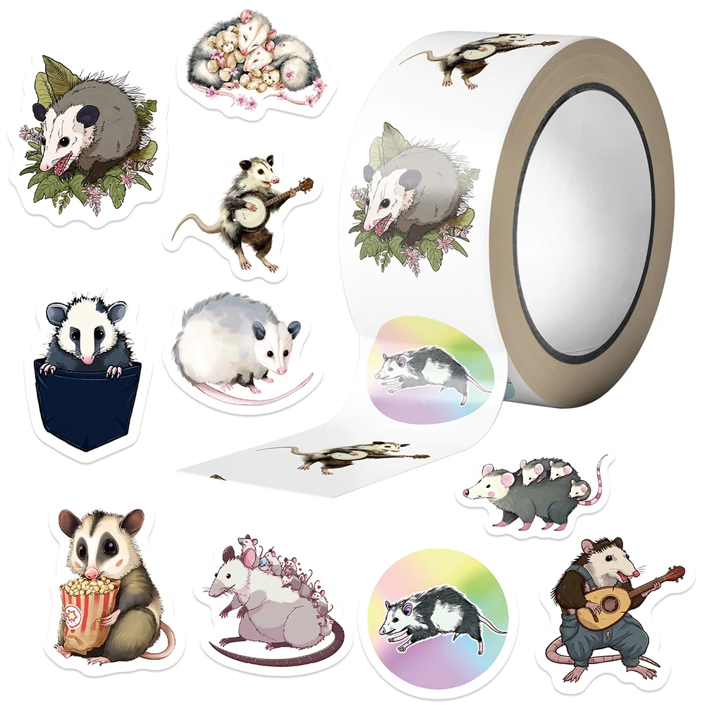 500pcs/Roll Cute Animal Opossum Sealing Label Stickers Funny Reward Decals Gift DIY Guitar Phone Bike Cartoon Decoration Sticker