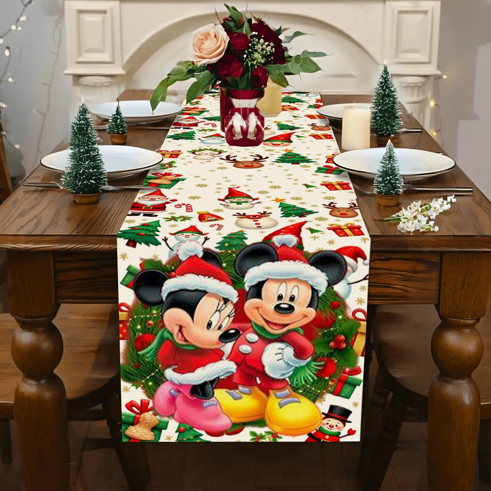 1 pièce de nappe rectangulaire à motifs Disney Mickey Mouse, adaptée aux tables à manger, aux réunions de famille, la décoration de la maison, la décoration de Noël