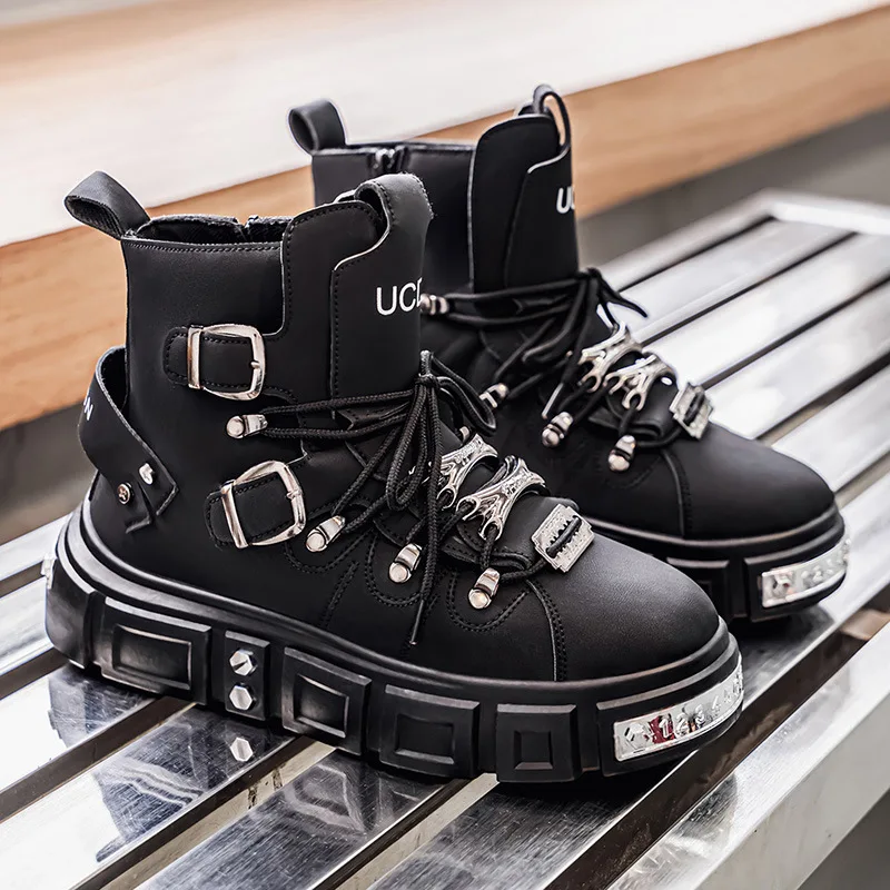 

Boots for Man Fashion Rivet Leather Design Luxury Shoes Gothic Black Street Hip Hop Punk Rock Ankle Boots Men Motorcycle Shoes