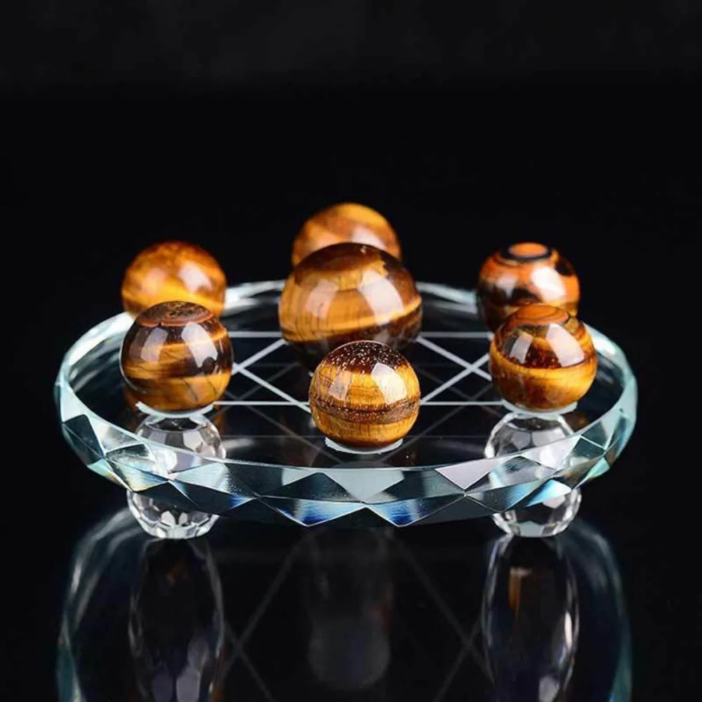 Natural Tiger's Eye Stone Crystal Ball Seven Star Array Stand Set Reiki Healing Crystals Feng Shui Home Decor Ornaments