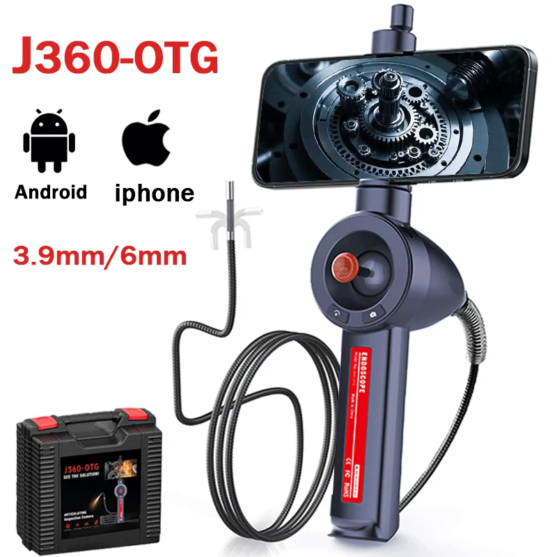 4-Way 360° Rotating Borescope, 1080P Camera, Endoscope with Light, 3.9mm Waterproof Probe, Endoscope with Android/iOS Phone