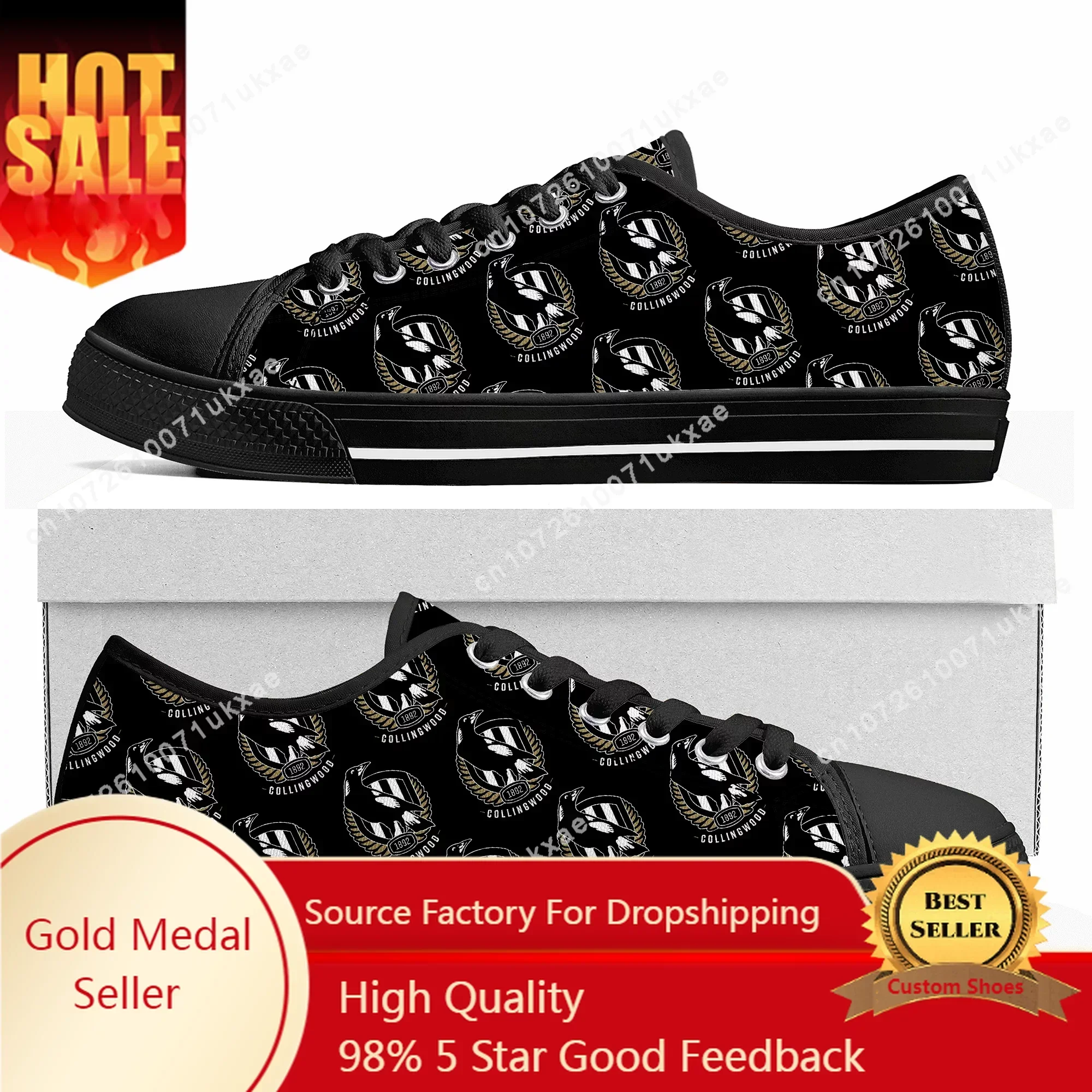 

Collingwood Magpies Australian Football Low Top Sneakers Mens Womens Teenager High Quality Canvas Sneaker Shoes Custom Shoe