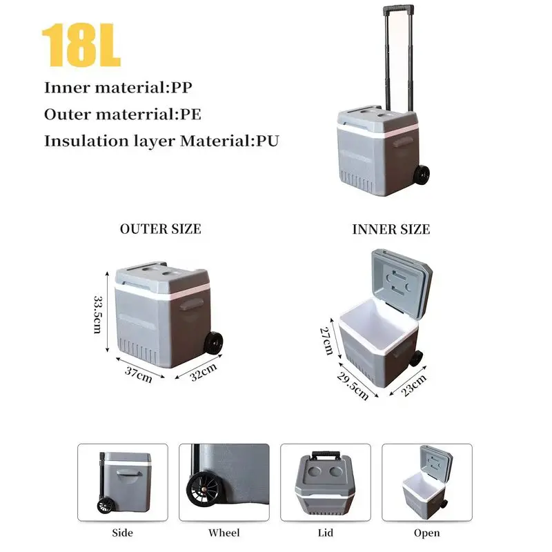 18LOutdoor Cooler Box with Wheels Camping Fresh-Keeping Box Portable Ice Bucket Incubator Car Refrigerator Ice Box