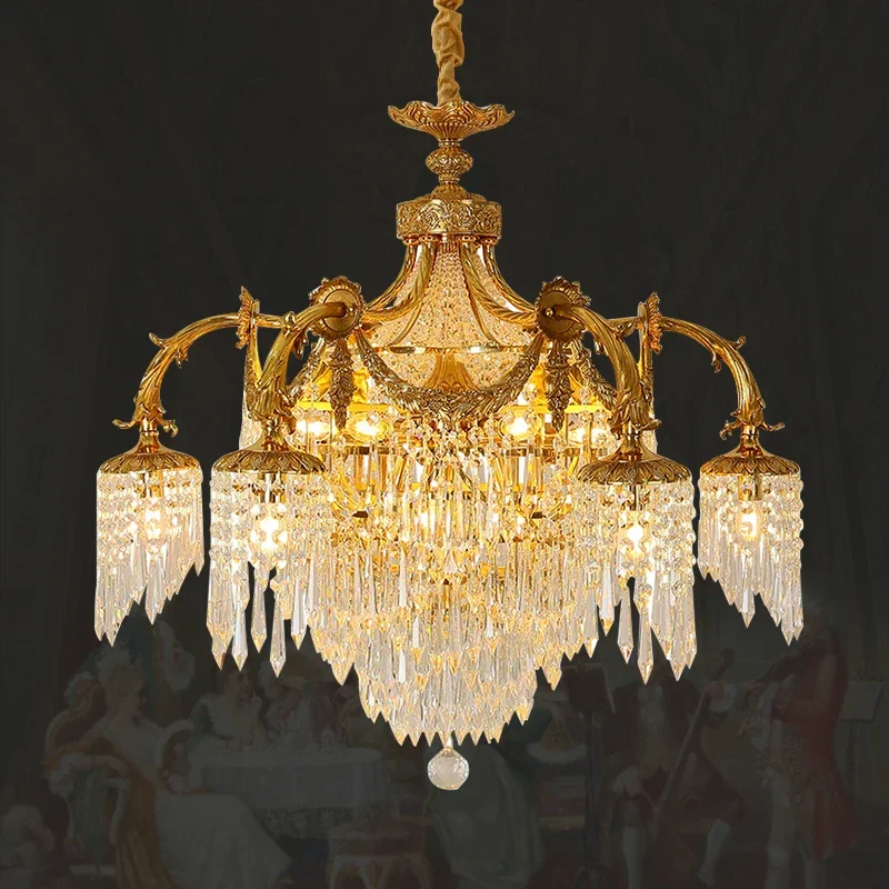 

European Victorian Copper Pendant French Luxury Living Room Dining Room Lamp Solid Brass Crystal Pendant Light
