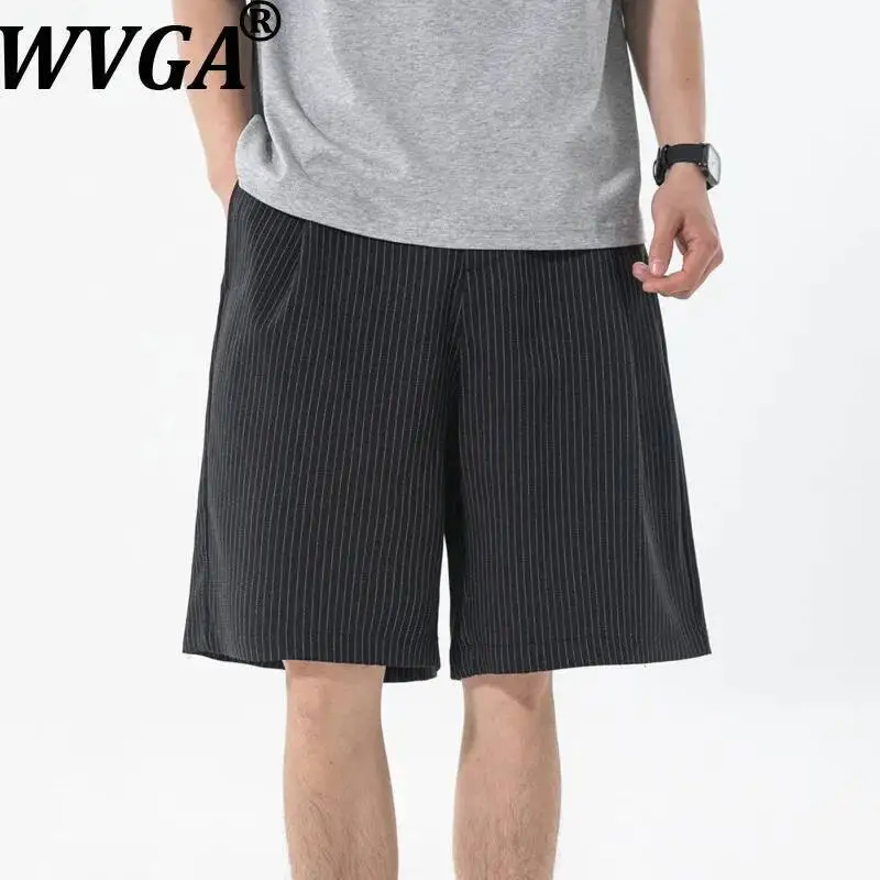 WVGA Summer New Men Japanese Safari Style Striped Trendy Shorts Vintage Niche Chic Casual Knee-length Trousers Streetwear W24240