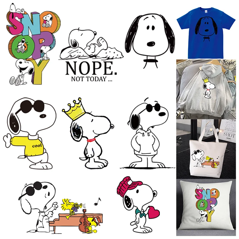 Simpatiche applicazioni di stiratura Snoopy per toppe di abbigliamento adesivi per trasferimenti di calore con motivo stampato in cartone animato