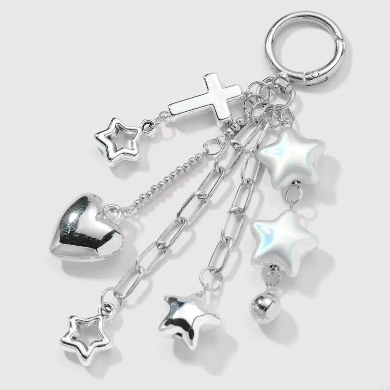 سلسلة مفاتيح كلاسيكية على شكل نجمة لحقائب المفاتيح وحقيبة الظهر للاستخدام اليومي وإكسسوارات المفاتيح المزخرفة حلية فضية A2UB