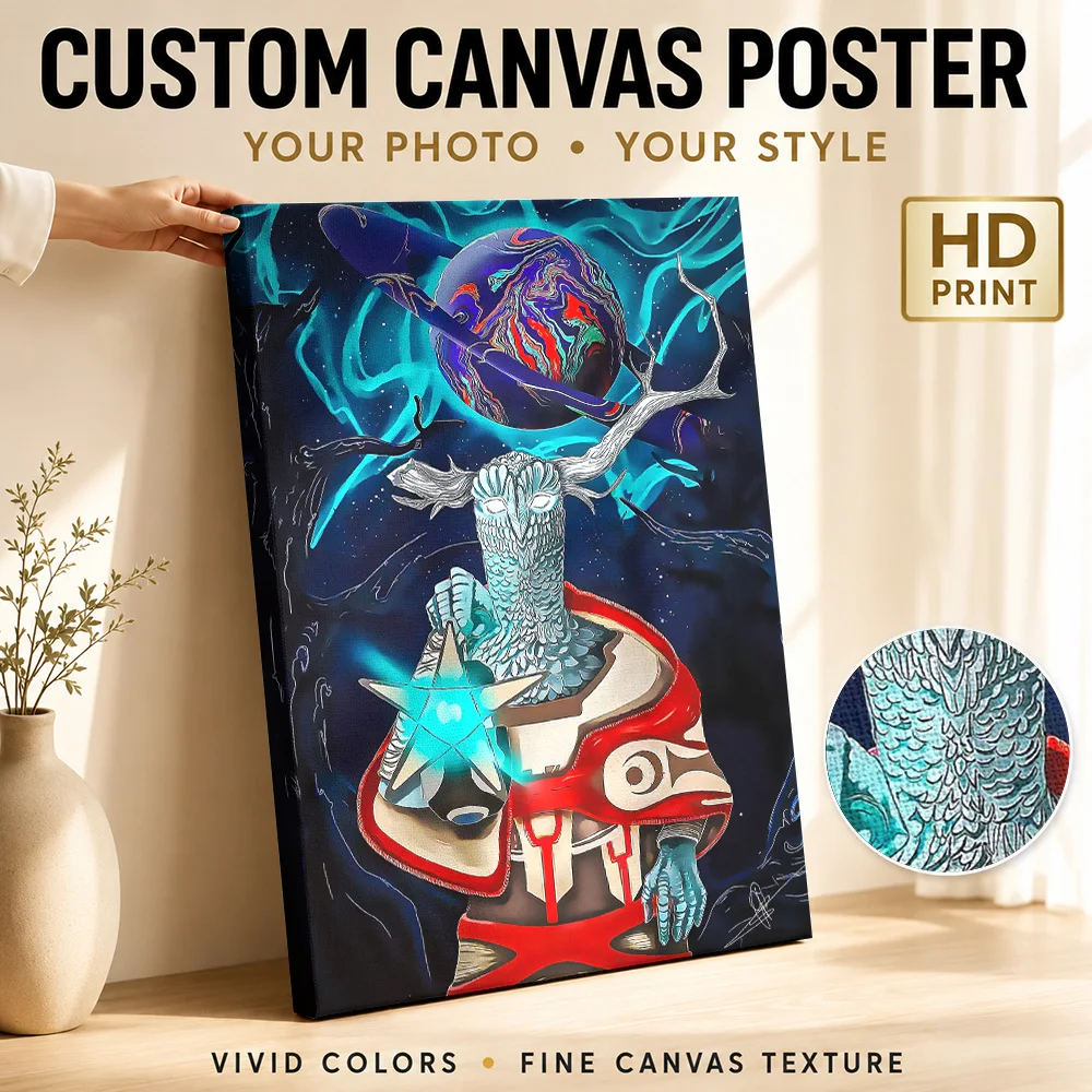 Outer Wilds Cosmic Owl Guardian with Star Lantern Framed Canvas Poster Personalized Cute Pet Canvas Wall Art for Bedroom Decor