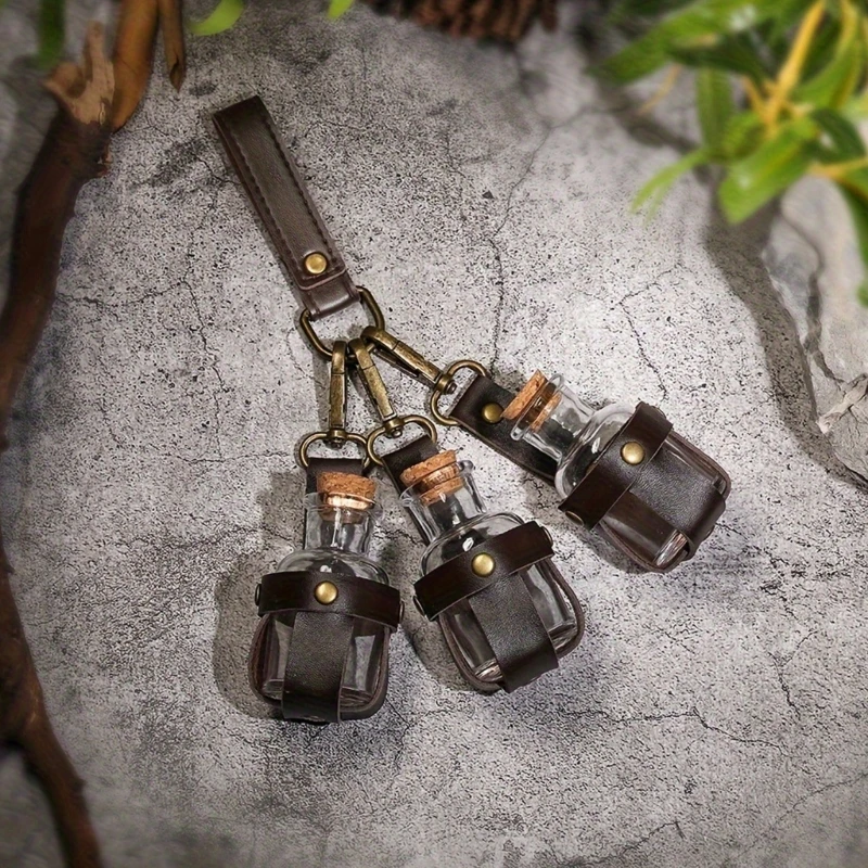 Poções do mago x4yc portador vidro com rolhas cortiça e arnês couro para mulheres homens