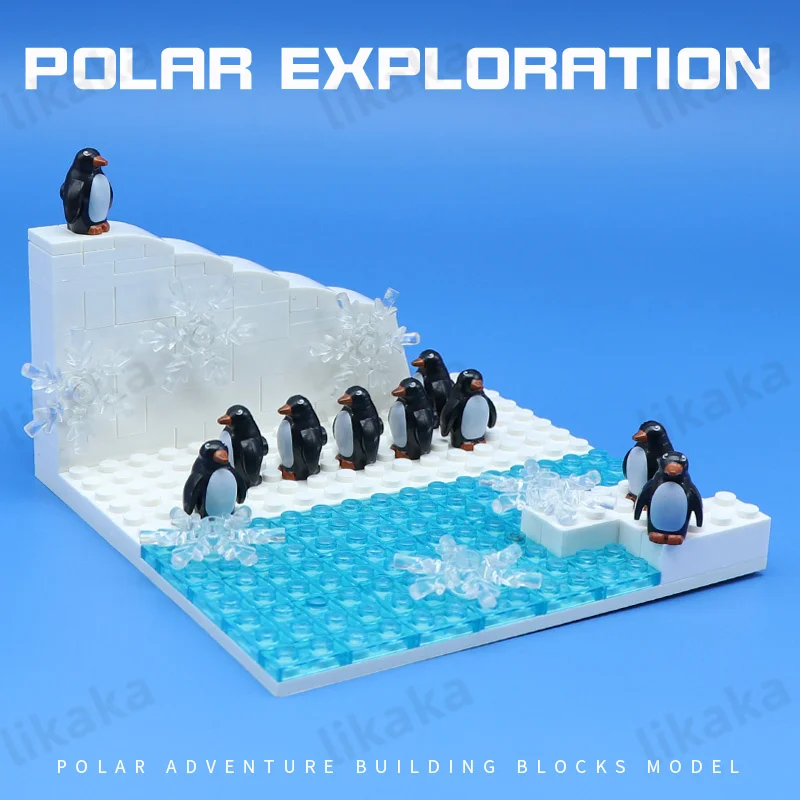 MOC Penguin Glacier Building Blocks Polar Bear Bricks Toys Icy Snow World Montessori Toys for Girls Boys DIY Gift Kids Toys