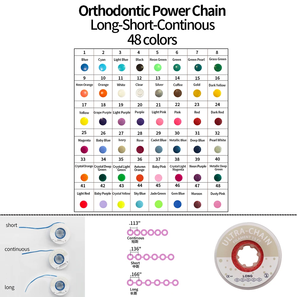 48Colors Dental Elastic Power Chain Continous Orthodontic Bracket Treatment 15Feet