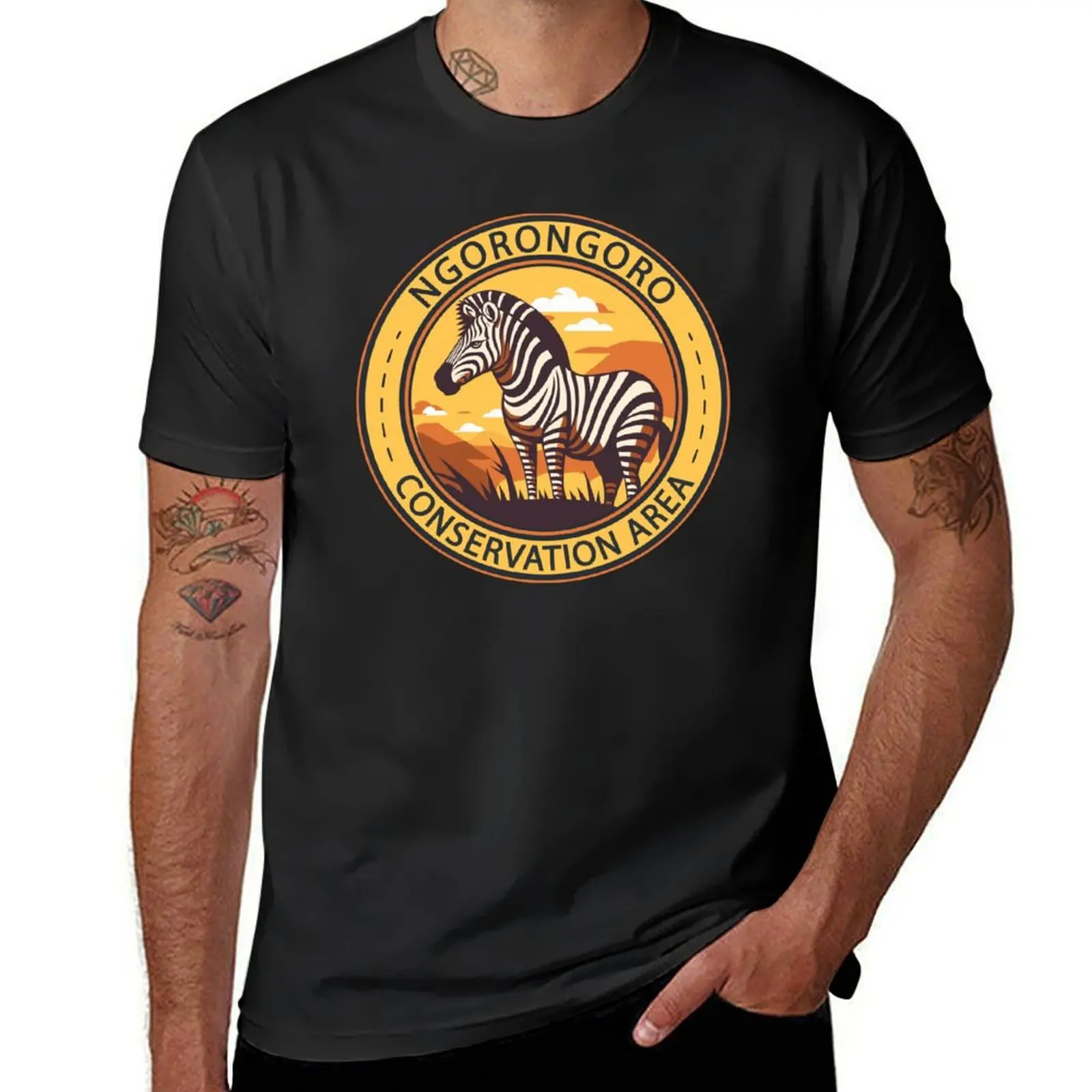 Ngorongoro Conservation Area Tanzania Zebra Badge T-Shirt graphics Short sleeve tee funny gifts clothes mens t shirt graphic