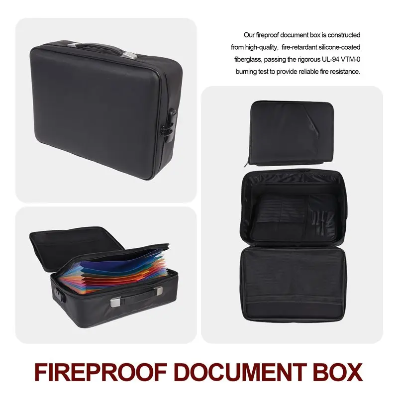 Fireproof Document Box - 8-Layer Hard Shell Fire Proof Safe For Home Documents,For Desk Money,For Passports Certificates