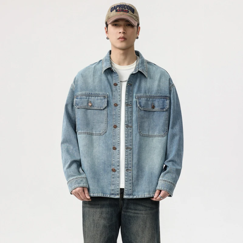 

Classic American Workwear Denim Shirt Men's Long Sleeve Loose Casual Jacket Outerwear Lyocell Silk Autumn 2025 Spring Cotton ...