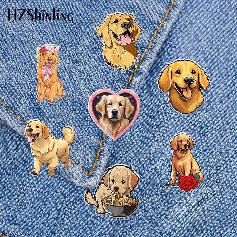 2023 New Golden Retriever Acrylic Lapel Pin Dog Lovers Epoxy Butterfly Clasp Pin Handmade Butterfly Brooch