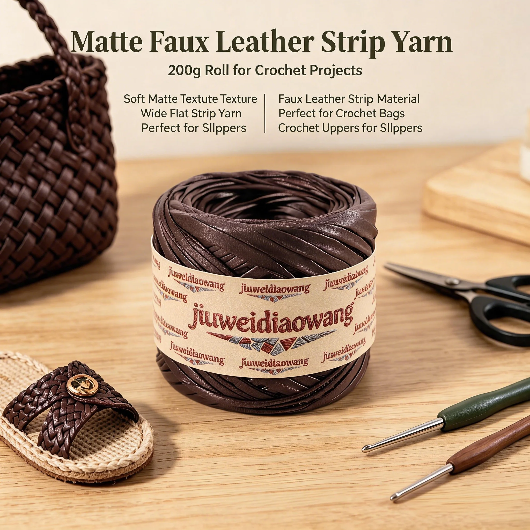 2pcs/400g High-end faux leather yarn, matte and textured fabric yarn, faux leather crochet yarn, handmade DIY material, very suitable for crocheting bags, slippers, small accessories, yarn for craft classes. The crocheted bags are very high-end and classy. Crocheted Christmas gifts are available in multiple colors