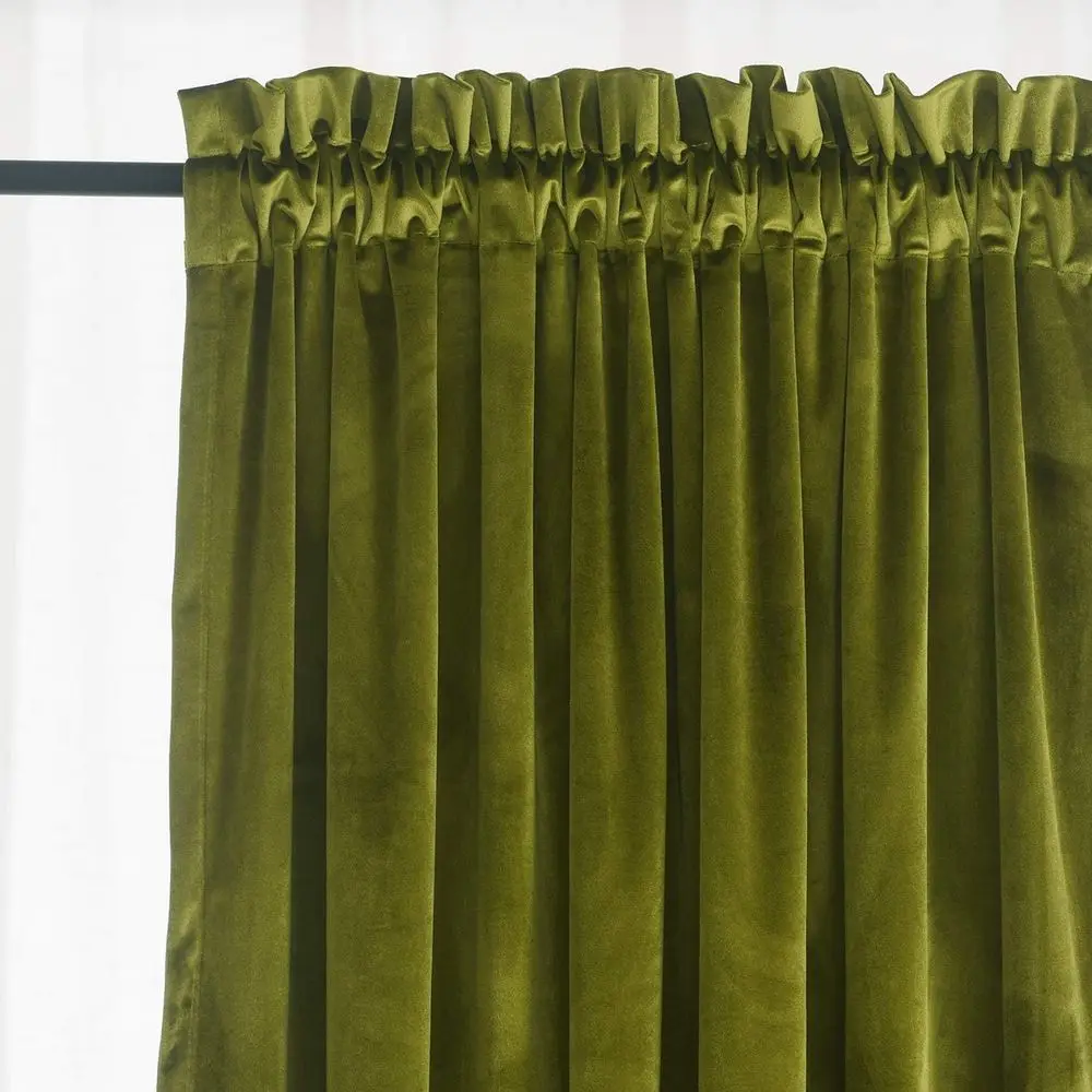 Olive Green Velvet Curtains, 108 Length, 2-Panel Set, Insulated for Living Spaces