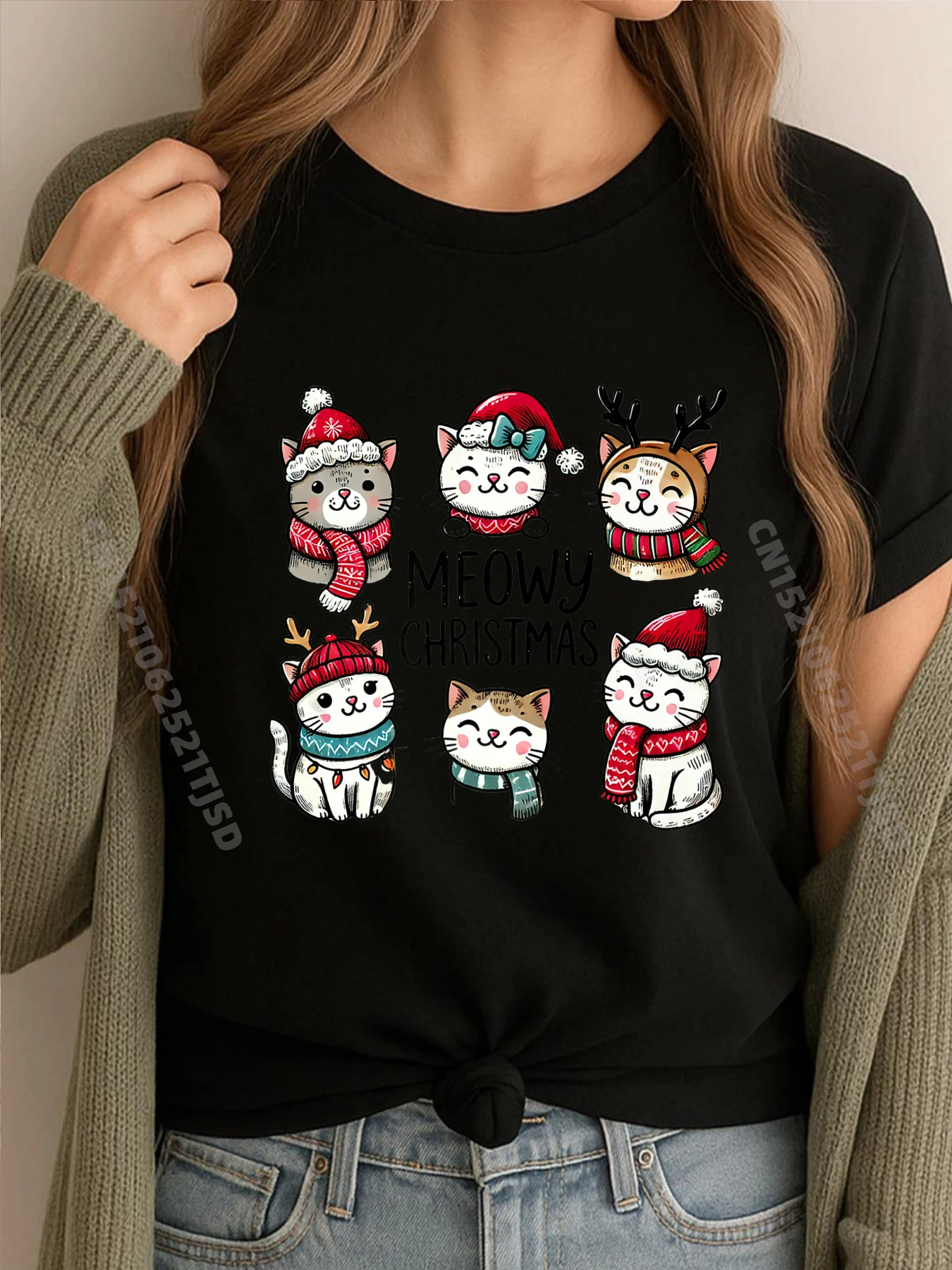 

Catmas Cat Christmas Meowy Christmas Plain Shirt T Shirts For Woman