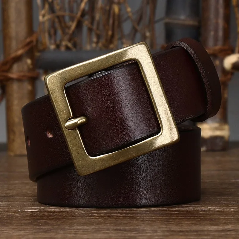 38CM wide simple smooth top layer pure leather belt men's pin casual and versatile new