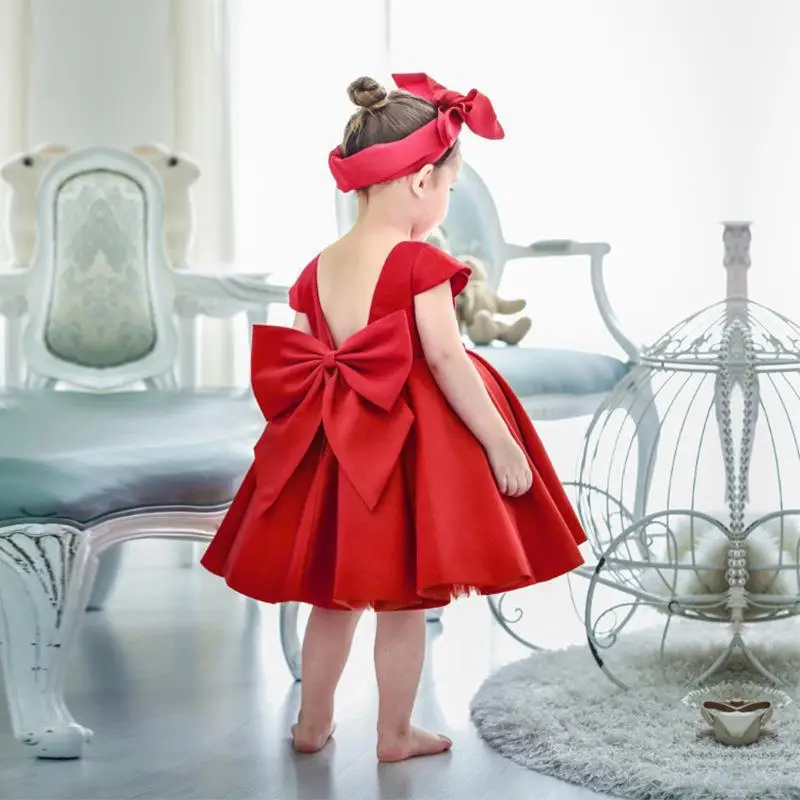 Toddler Zhuazhou Ceremony Dress for Baby Girl Birthday Party Red Backless Dress Flower Girl Wedding Puffy Princess Dress for Chi