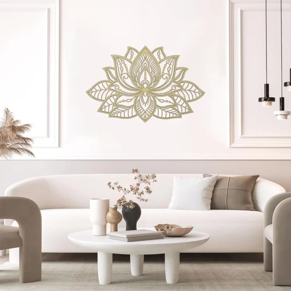 1pc Lotus Mandala Metal Wall Art, Etched Boho Decor for Patio Entryway Zen Space, Handcrafted Iron Sculpture, Premium Gift