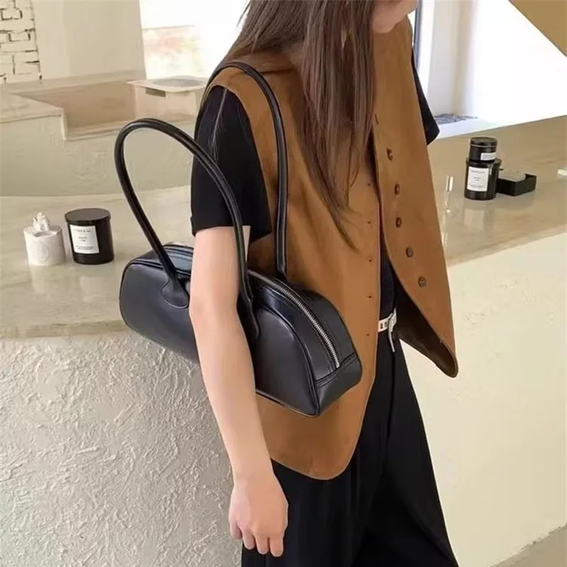 

Retro Suede Fabric Vest Coat Women Spring Autumn O-Neck Sleeveless Jacket Fashion Single Breasted All-Match Cardigan Waistcoat