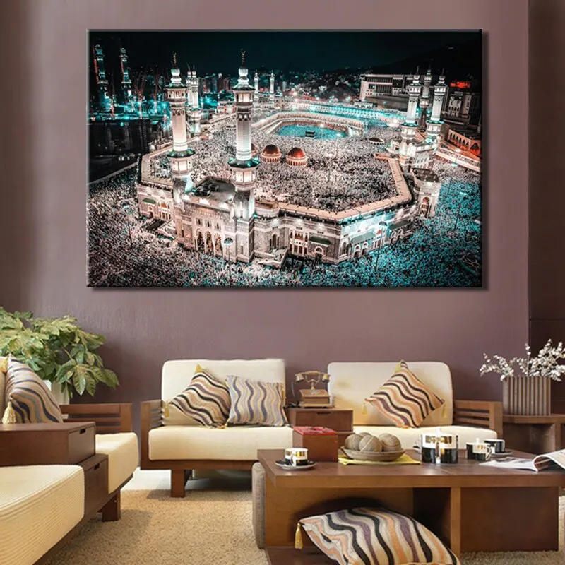 Mecca Caaba Landscape Canvas Art - Islamic Wall Decor Poster, Living Room Unframed Print