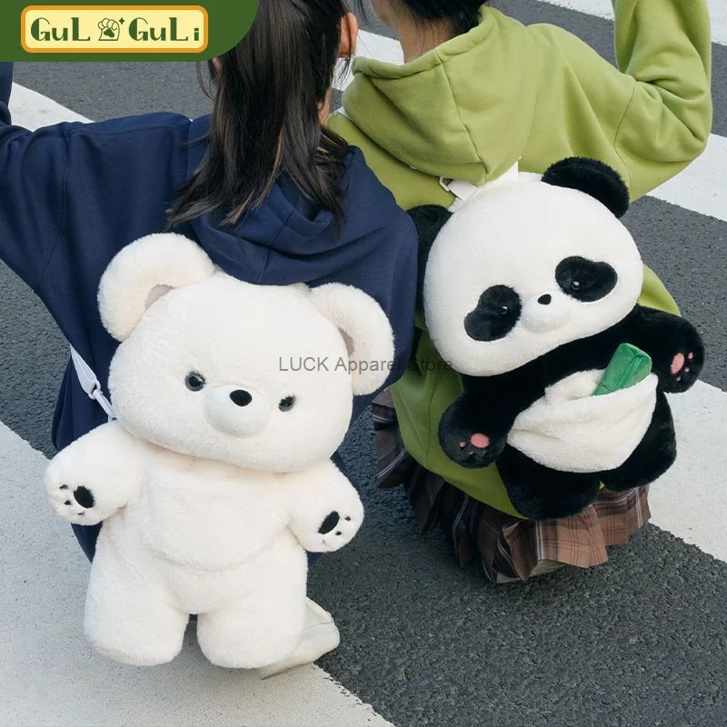 Guli Guli Genuine Fishing Bear Shoulder Bag Plush Doll Anime Big Face School Bag Panda Backpack for Gift