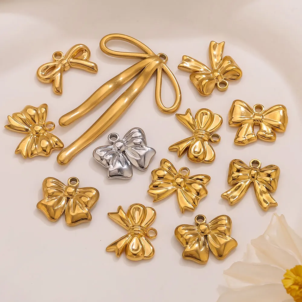 

5pcs Stainless Steel Charms Gold Plated Bow Pendant Accessories for DIY Women Earring Necklace Jewelry Making Supplies Wholesale