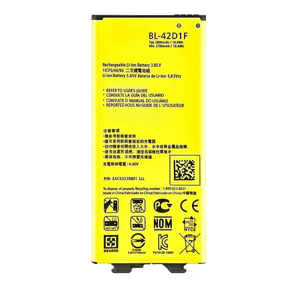 Nueva batería de BL-42D1F de 2800mAh para LG G5 VS987 US992 H820 H840 H850 H830 H831 H868 F700S F700K H960 H860N LS992 garantía de baterías