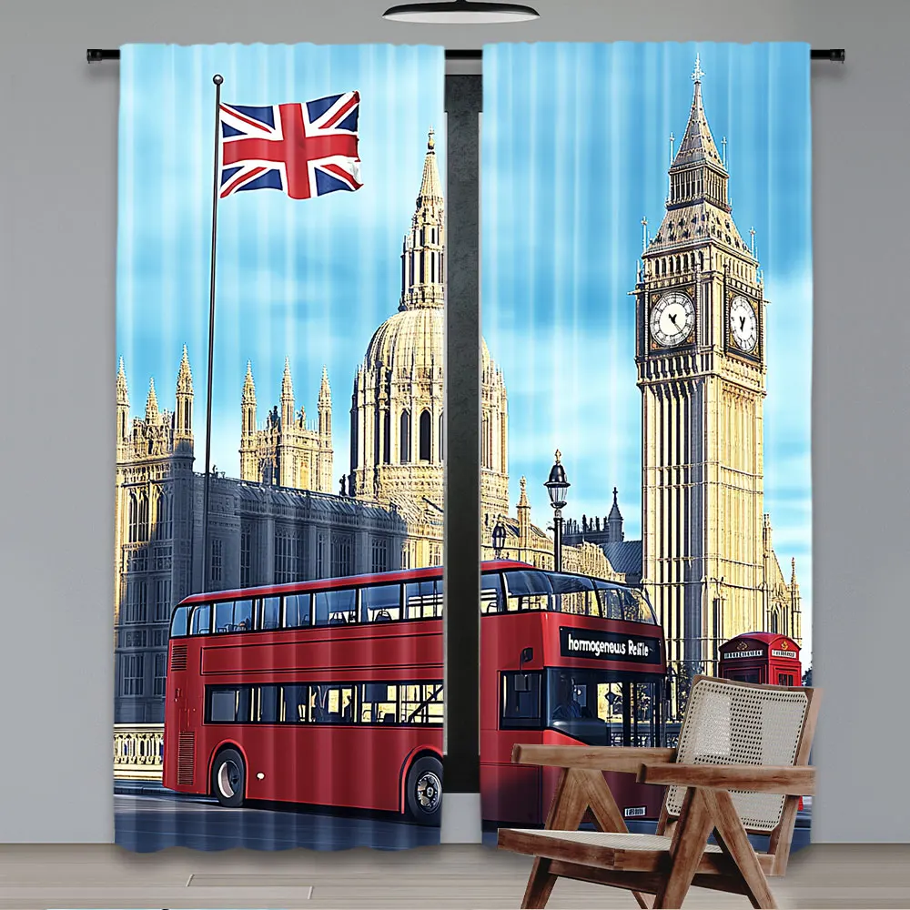 2Pcs London Landmarks Curtain Big Ben St Paul'S Cathedral Women Men Living Room Dorm Apartment Bedroom Aesthetic A