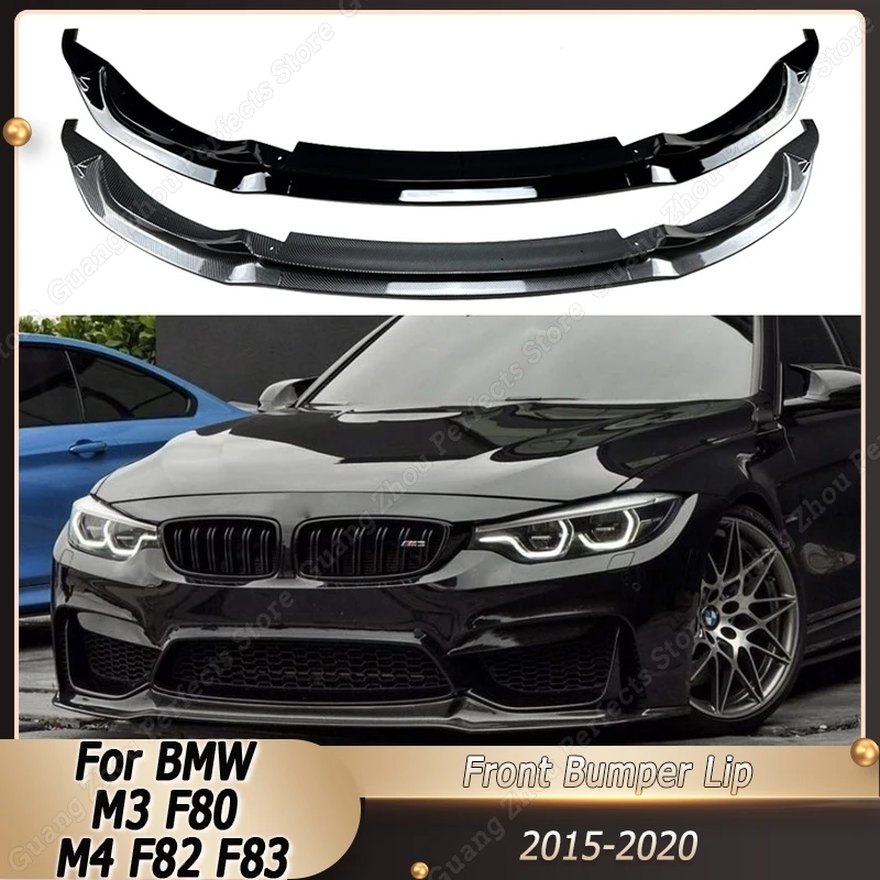 For BMW M3 F80 M4 F82 F83 2015-2020 Car Front Bumper Lip Splitter Spoiler Black 3 Piece Set High-quality ABS Plastic Decoration