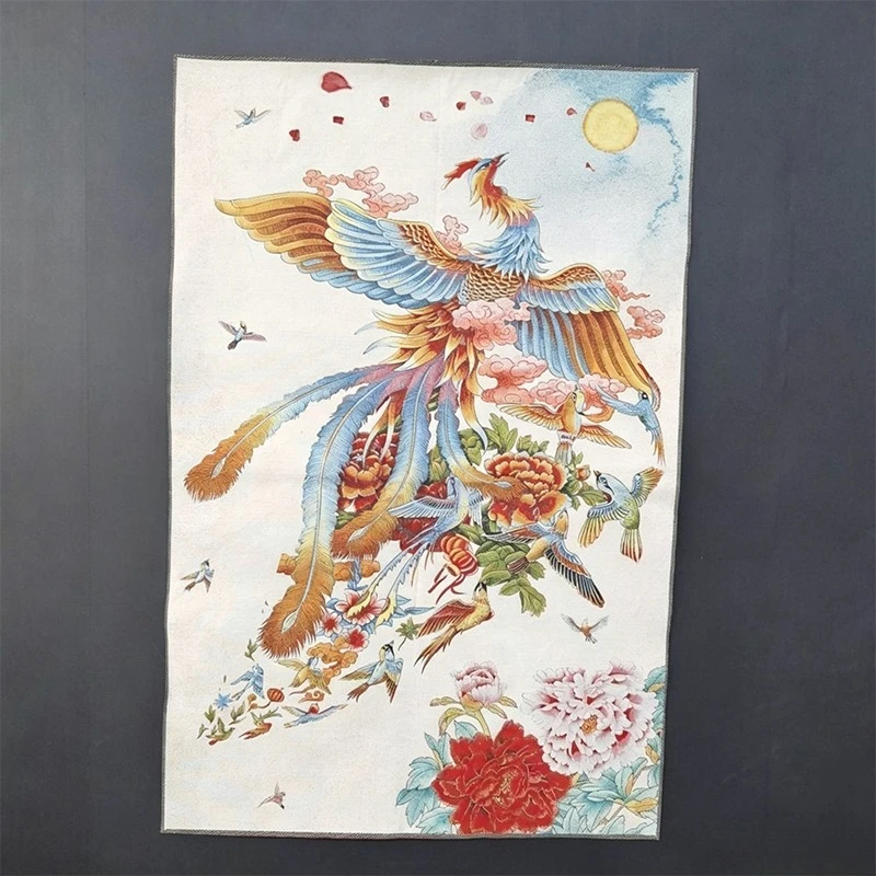 Tibet Tibetan Cloth Silk Floral bird phoenix peony flower painting Thangka Tangka Embroidery Painting