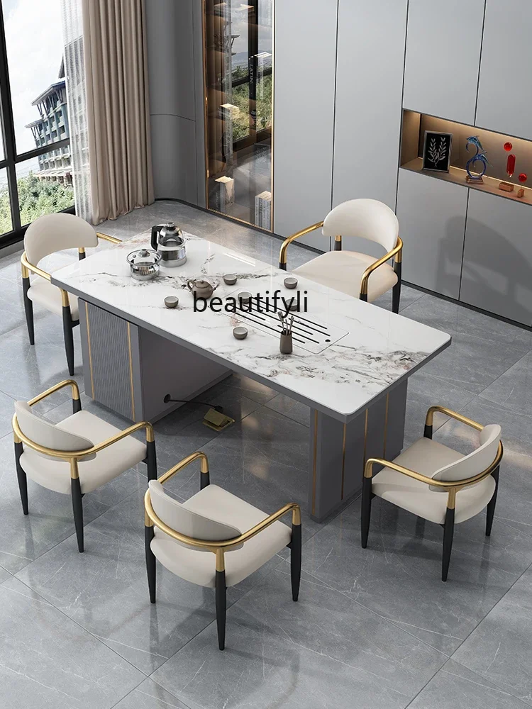 Light Luxury Stone Plate Tea Table Chair Combination Tea Table Office Integrated Kung Fu Tea Brewing