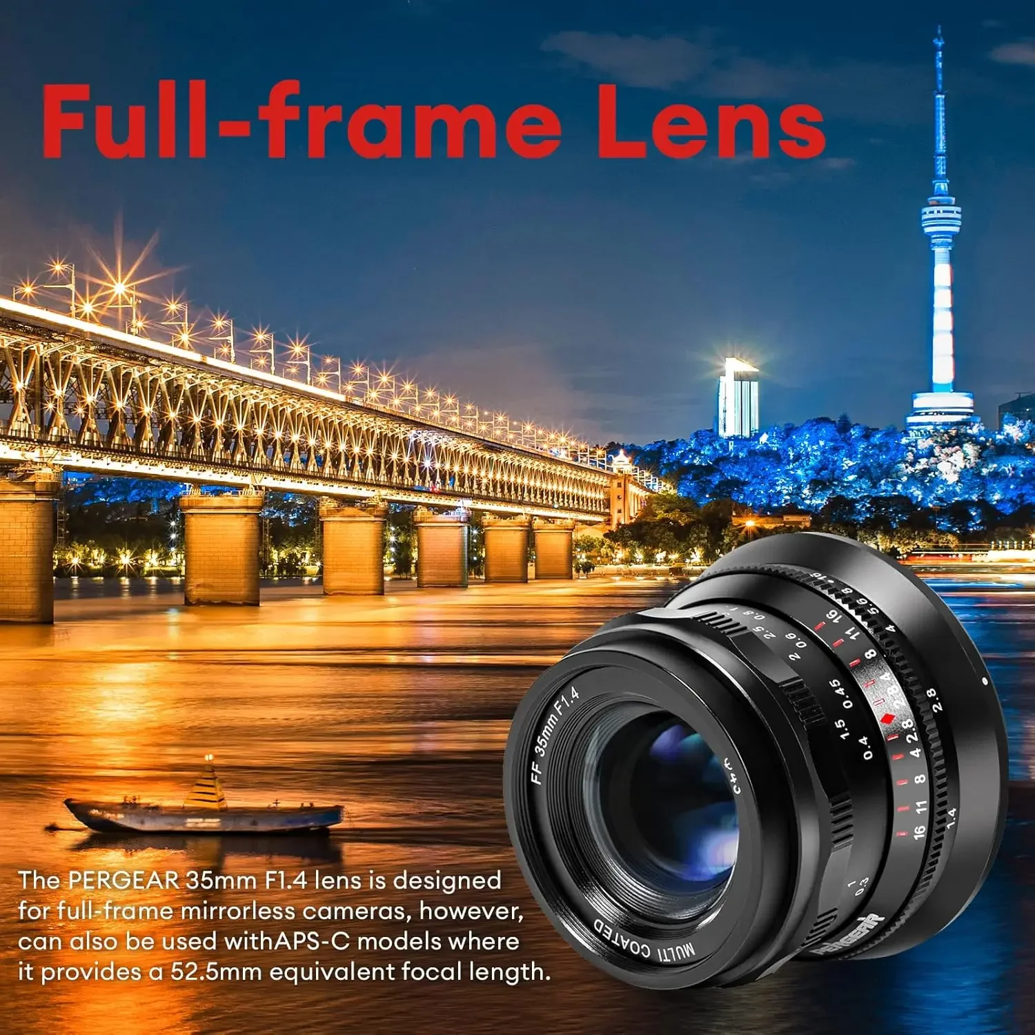 PERGEAR 35mm F1.4 Full-Frame Manual Focus Lens Compatible with Sony E-Mount Cameras A7 A7II A7III A7R A7RII A7RIII A7RIV Black