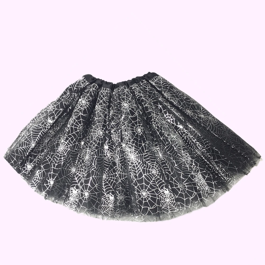 

Halloween Tutu Skirt Silver Spiderwebs Printed Layered Ruffle Ballet Dress For Girls Elastic Waist Princess Style Party Costume