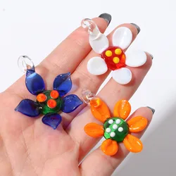 2PCs Floral Lampwork Glass Pendants Flower Charms For DIY Making Necklace Earrings Bracelet Jewelry Accessories