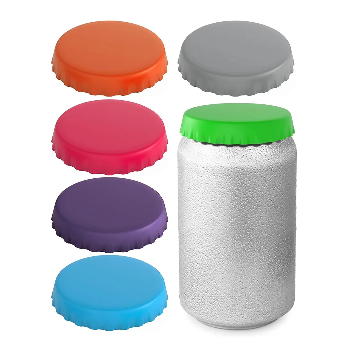 Pack of 6 - Silicone Soda Can Lids/Tops/Corks - Reusable - Fits Standard Soda Cans, Beer, Drinks, Juice, Coke