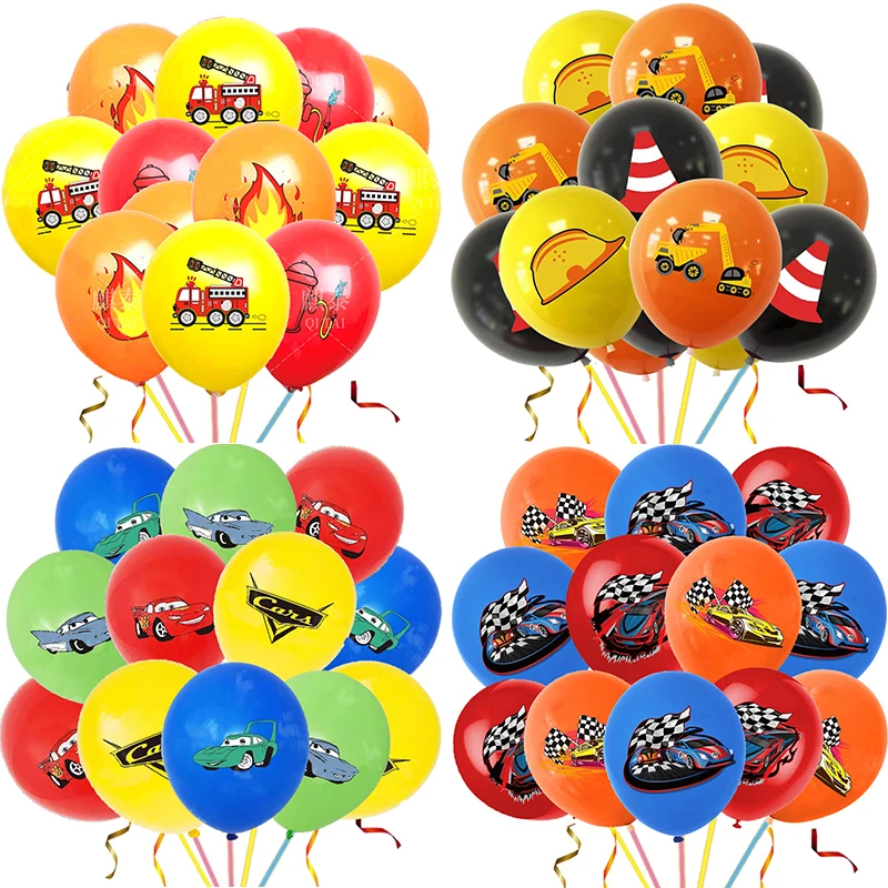 Construction Tractor Theme Excavator Inflatable Balloons Racing Cars Balloon Firefighter Cars Balloons Set Boys Birthday Globlos