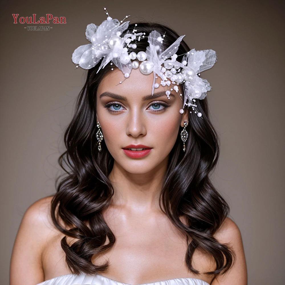 

YouLaPan Silver Color Pearls Headband Headpieces Women Tiara Bride Flower Garland Headband Wedding Hair Jewelry Accessorie HP785