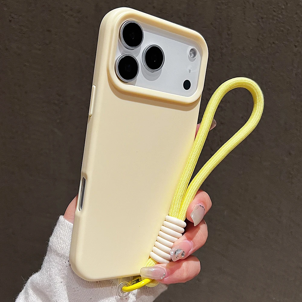 Candy Color Matte Wrist Strap Phone Case For iPhone 18 17 16 Pro Max 15 14 13 12 11 Air Plus Colorful Lanyard Shockproof Cover