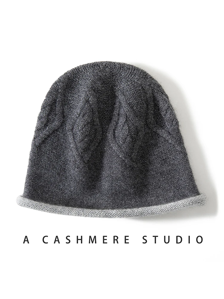 Ladies Knitted Cashmere Hat Fashionable Casual Ear Cover Windproof Warm Postpartum Cap round Top No Brim Breathable Winter Cap
