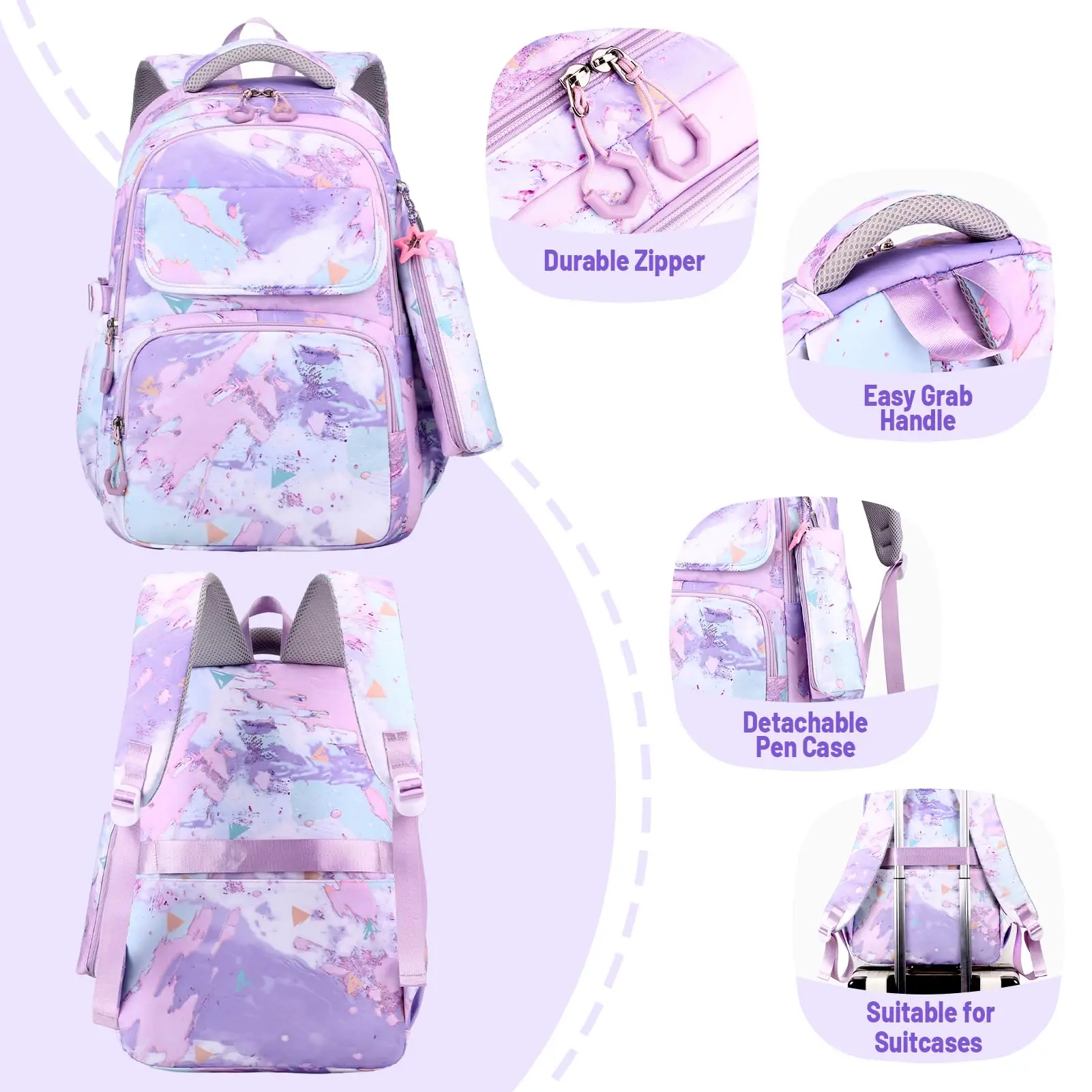 NEW School Backpack for Girls Teens Kids Elementary School 3 Pieces Lightweight Backpack with Lunch Bag and Pencil Case