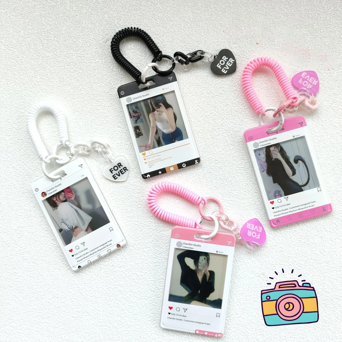 Creative Slide Card Holder with Elastic Keychain Acrylic Cartoon Shape Korean Idol Photo Cover Transparent Phhotocard Holder