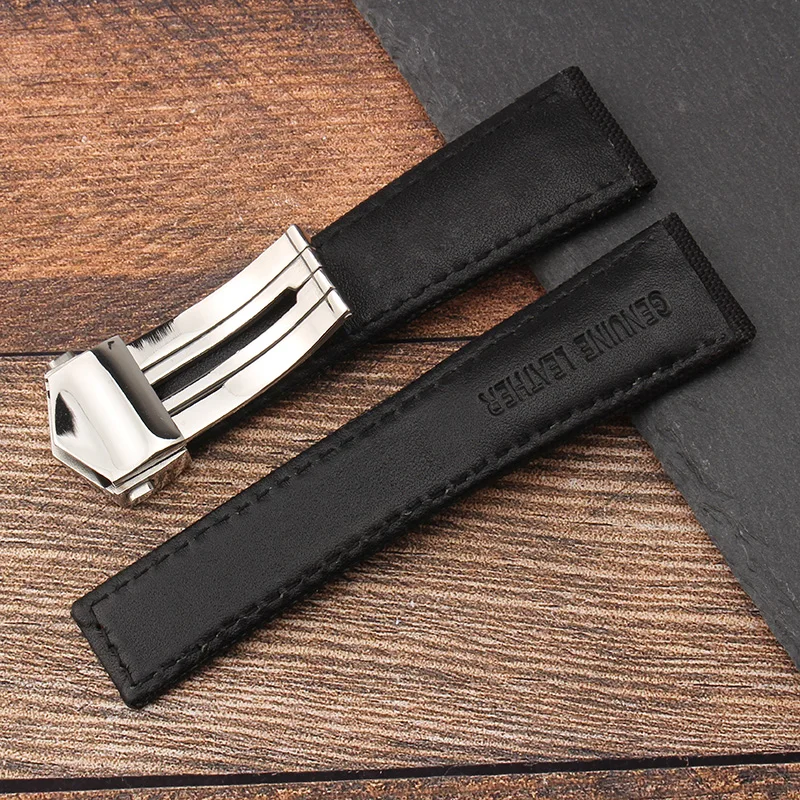 Pulseira de relógio de náilon + couro para tag heuer f1 pulseira de relógio para omega breitling substituir pulseiras 20mm 22mm pulseira de fecho dobrável
