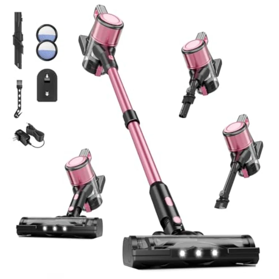 Cordless Vacuum Cleaner 38Kpa Powerful Stick Vacuum Cleaner with 45mins Rechargeable Battery LED Anti-Tangle Brush 8-in-1 Handh