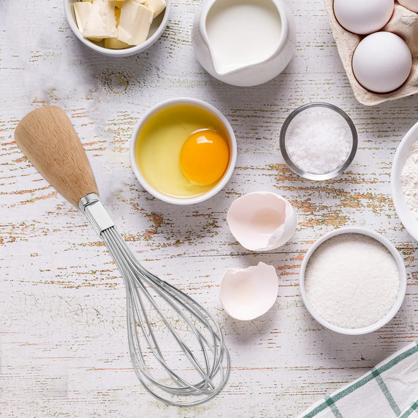 Mini Stainless Steel Wood Handle Elongated Hand Whisk for Egg Beating Cream Mixing Sauce Stirring Outdoor Cooking Baking view 5